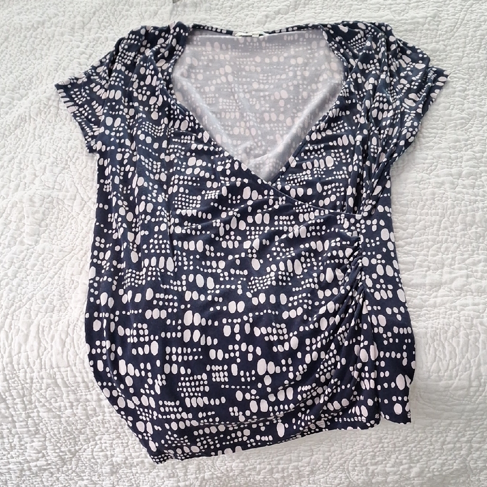 Boden UK 22 US 18 Blue Pink Navy V Neck Wrap Shirt